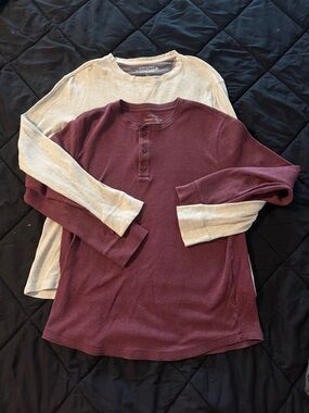 Men's Burgundy and Cream Henley Thermal Waffle Top Bundle